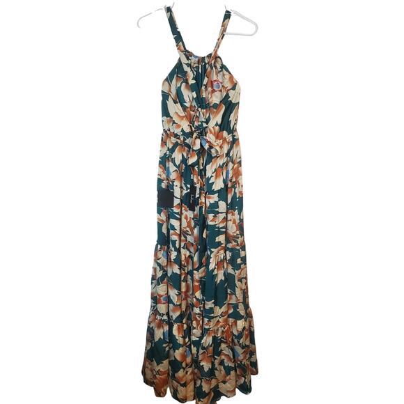 Lulus Green Floral Print Tie-Back Tiered Maxi Dress Womens Size Medium NWT - Picture 4 of 9